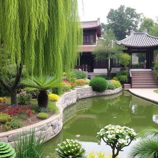 Ein ruhiger chinesischer Garten, symbolisiert die Vertiefung der Sprachkenntnisse