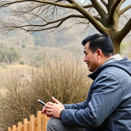 Herr Wu, ein ruhiger Lehrer, der im Freien unterrichtet.