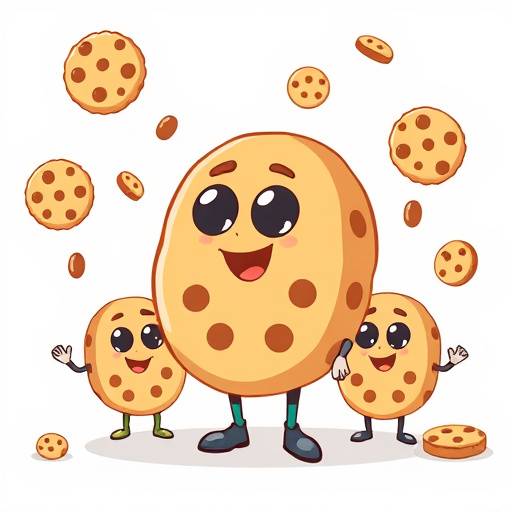 Illustration von Keksen mit Computer-Symbolen, die die Verwendung von Cookies auf einer Website darstellen